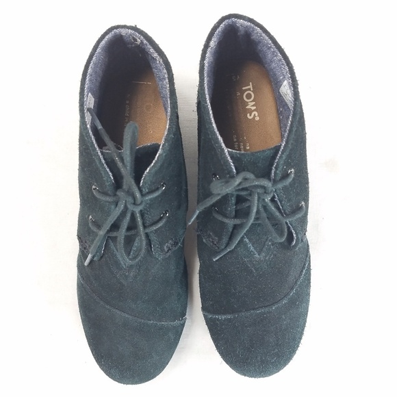 Toms Boots Black Ws Sz 6 Fashion Booties Suede Leather Wedge Desert Boho Lace Up - Picture 7 of 15